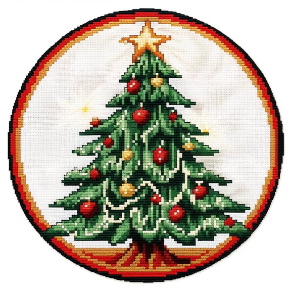 Merry Christmas Tree Stamped Cross Stitch Kits for Beginners Easy with Hoop 11CT Needlepoint Embroidery DIY Counted Cross Stitch Kits Art Craft Wall Decoration 35x35cm(3)