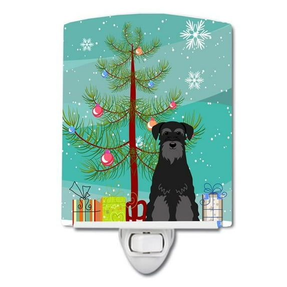 Merry Christmas Tree Standard Schnauzer Black Ceramic Night Light