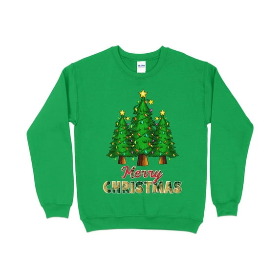 Merry Christmas Tree Sweatshirt, Cute Christmas Shirt, Women's Christmas Sweater, Holiday Sweater, Leopard Print Christmas Sweater