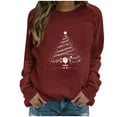 thumbnail image 1 of Merry Christmas Tree Sweatshirts for Women Graphic Crewneck Oversized Sweater Cotton Tops Printed Long Sleeve (X-Large, Wine), 1 of 6