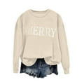 thumbnail image 1 of Merry Christmas Sweatshirts for Women Loose Crewneck Oversized Sweater Cotton Tops Letter Printed Long Sleeve (2XL, Khaki 01), 1 of 6