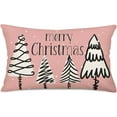 thumbnail image 1 of Merry Christmas Tree Throw Lumbar Pillow Covers 12x20 Inch Pink Farmhouse Christmas Snow Pillow Cases White Winter Holiday Outdoor Home Decor Cushion Cover for Couch, Cotton Linen, 1 of 6
