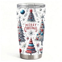 Merry Christmas Tree Travel Mug, Stainless Steel Insulated Coffee Cups, Holiday Gift Tumbler for Women & Family