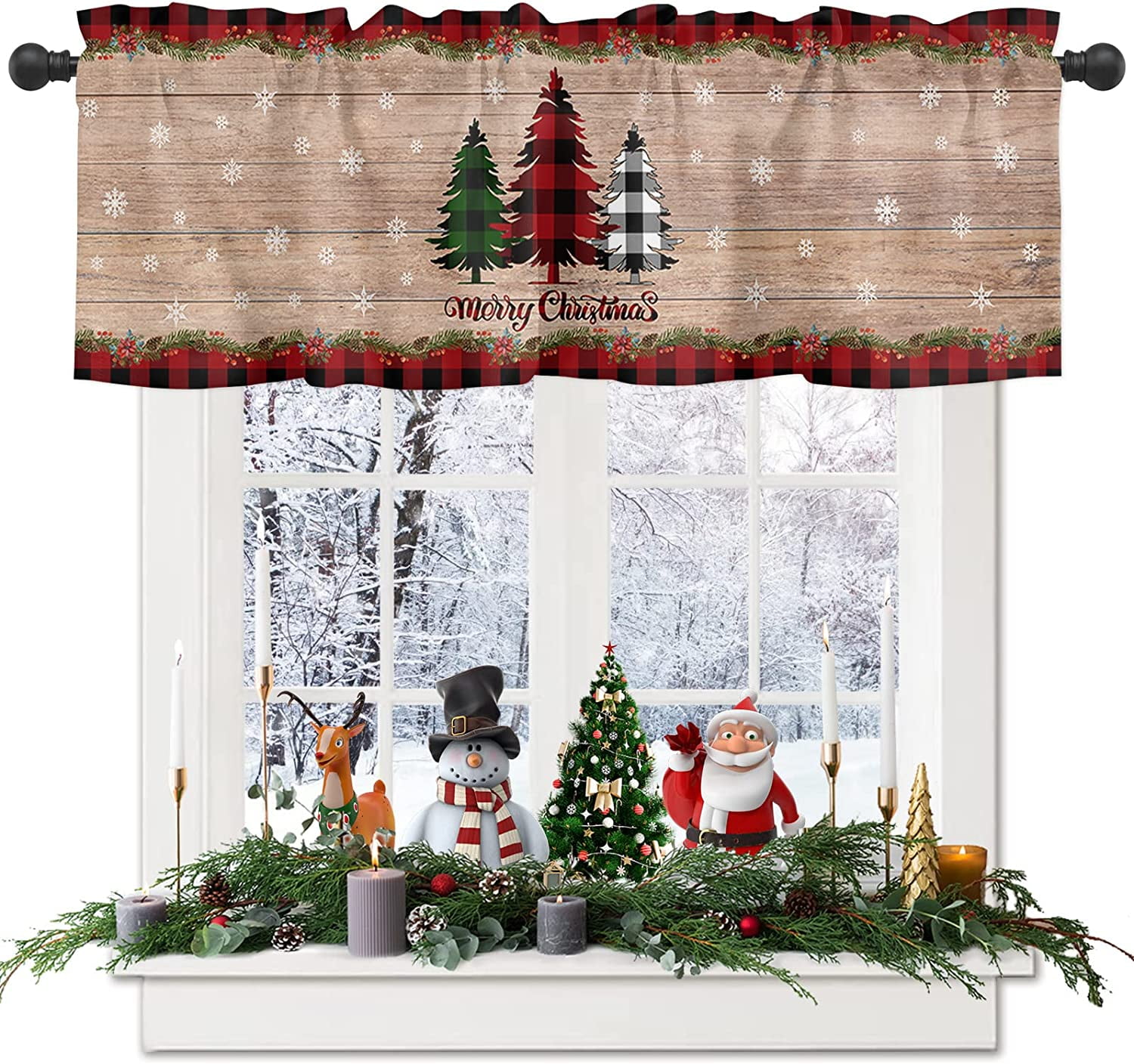 Merry Christmas Tree Valances Windows Curtain Farm Xmas Tree Kitchen