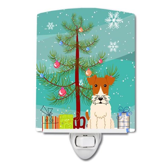 Merry Christmas Tree Wire Fox Terrier Ceramic Night Light