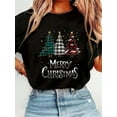 thumbnail image 1 of Merry Christmas Tree Xmas Buffalo Plaid Red White Green T-Shirt Women's Round Neck Short Sleeve T-Shirt Fashion Graphic Tees Women Top, 1 of 5