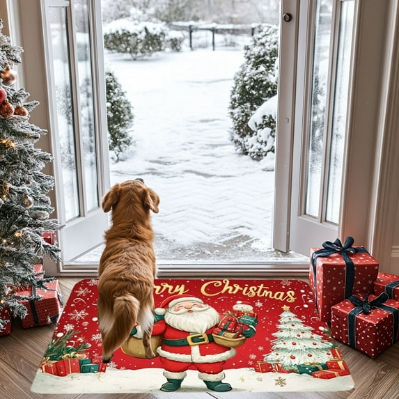 Merry Christmas Trees Christmas Decorative Doormat (16"x24"), Xmas Doormat Floor Mat Front Door Rug for Indoor Outdoor