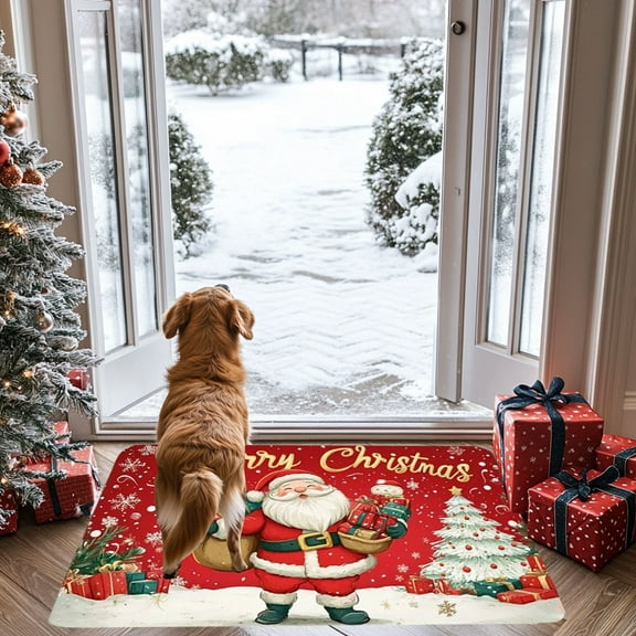 Merry Christmas Trees Christmas Decorative Doormat (16"x24"), Xmas Doormat Floor Mat Front Door Rug for Indoor Outdoor