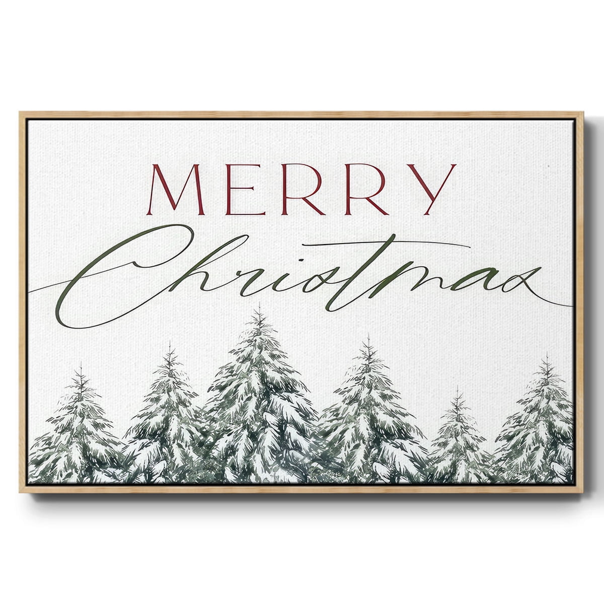 Merry Christmas Trees - Framed Gallery Wrapped Holiday Canvas - 25 x 37 - Natural Wood Frame