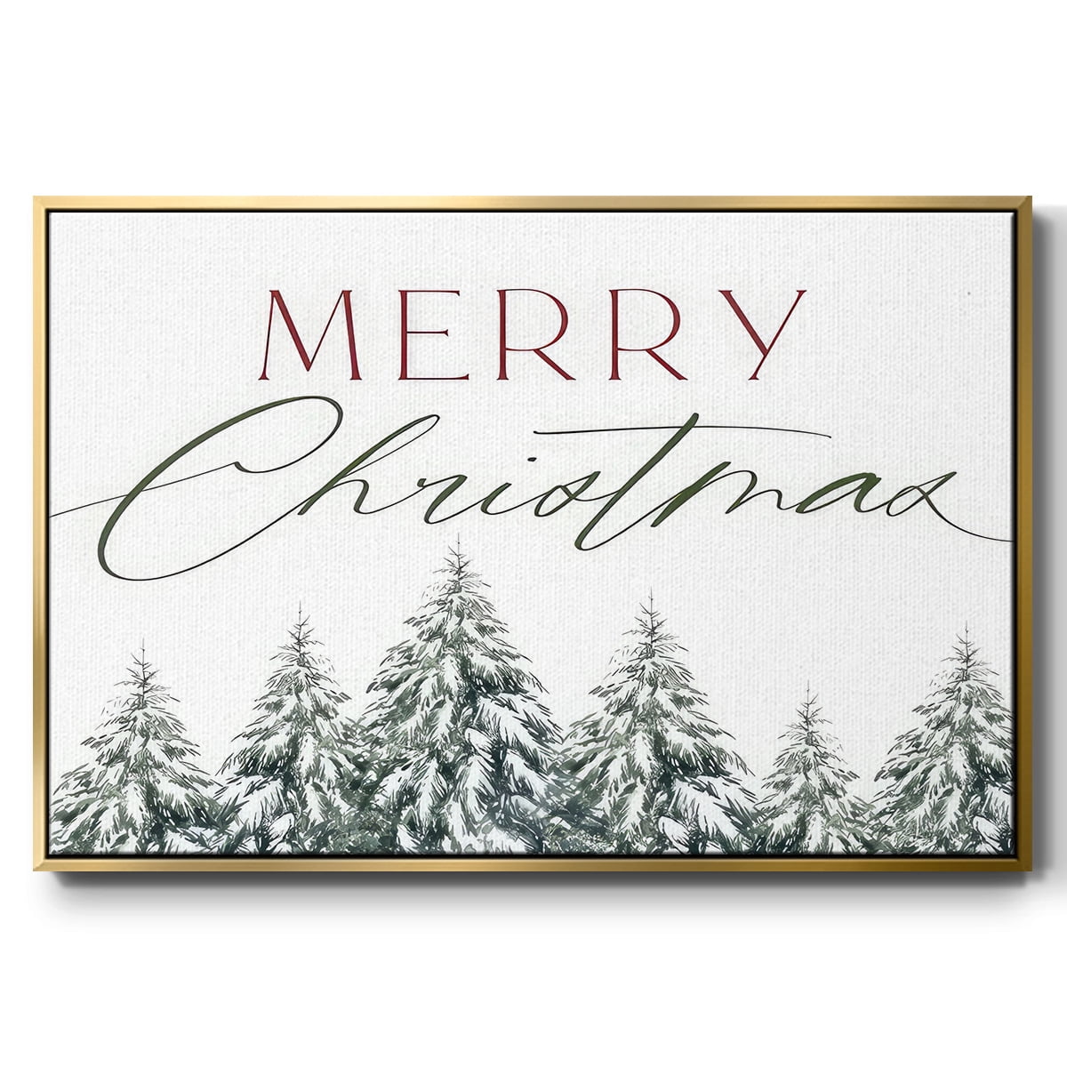 Merry Christmas Trees - Framed Gallery Wrapped Holiday Canvas - 27 x 41 - Gold Frame