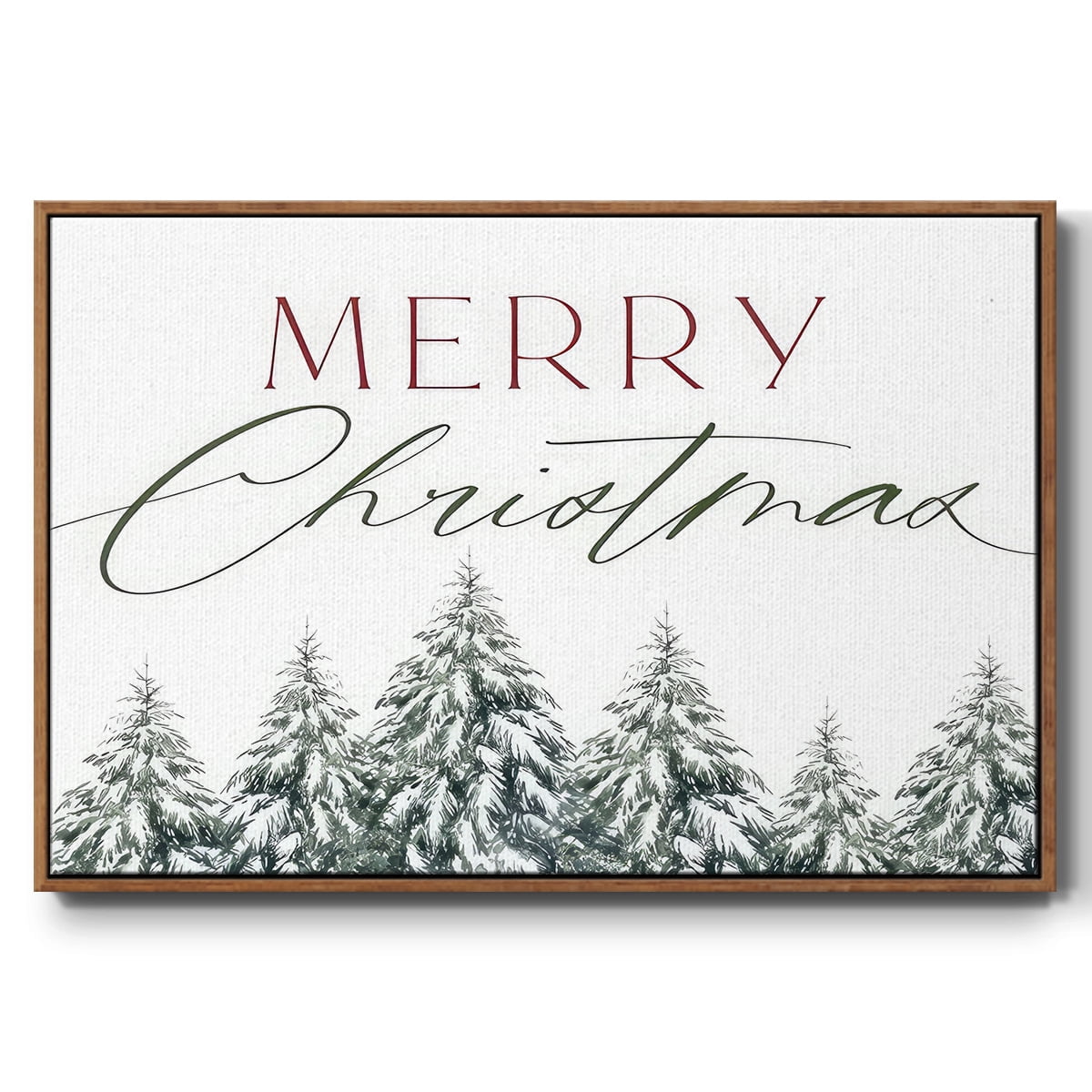 Merry Christmas Trees - Framed Gallery Wrapped Holiday Canvas - 27 x 41 - Rosewood Frame