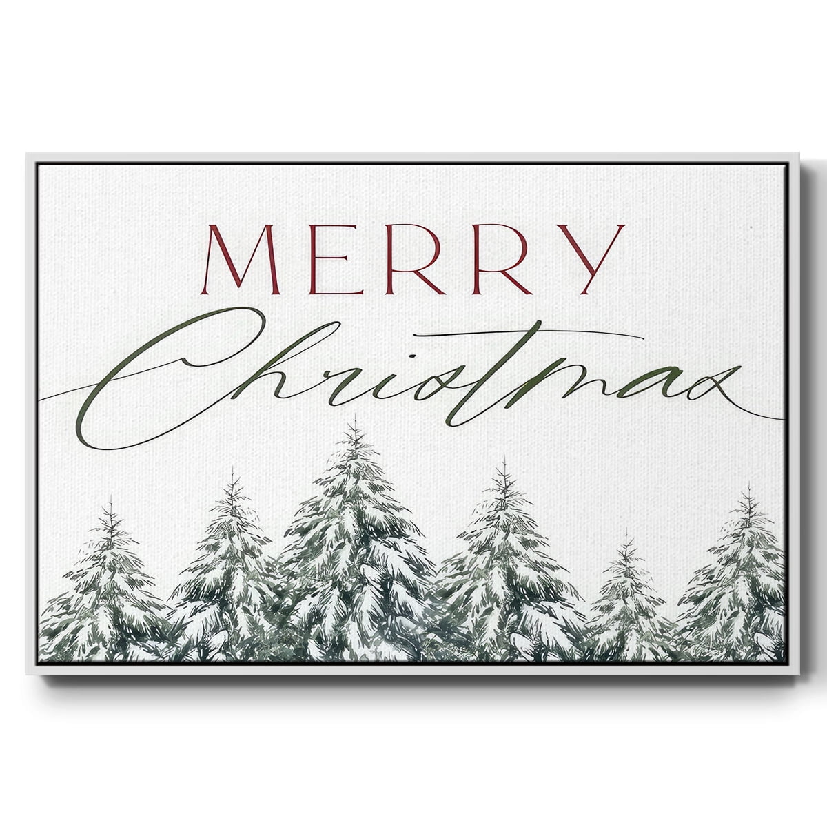Merry Christmas Trees - Framed Gallery Wrapped Holiday Canvas - 27 x 41 - White Frame