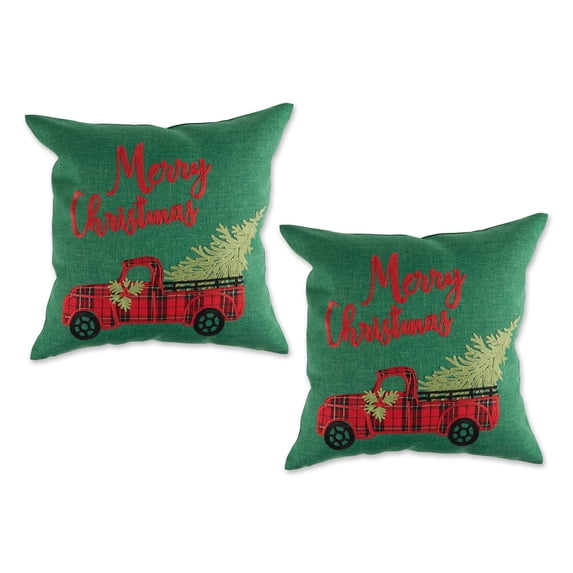 Merry Christmas Truck Embroidered Pillow Cover 18x18 inch, 2 Piece