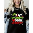 thumbnail image 1 of Merry Christmas Tshirt My Students Stole My Heart Print Short Sleeve Shirt for Women, 1 of 4