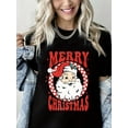 thumbnail image 1 of Merry Christmas Tshirt Santa Print Pure Cotton Short Sleeve Shirt for Woman, 1 of 4