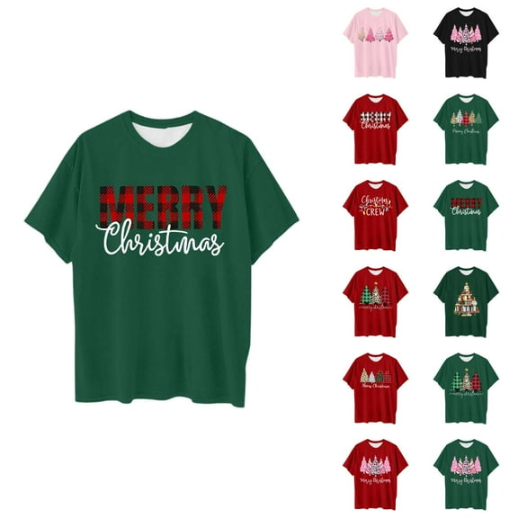 Merry Christmas Tshirt for Women 2025 Short Sleeve Crewneck Plus Size Loose Xmas Vibe Graphic Tees
