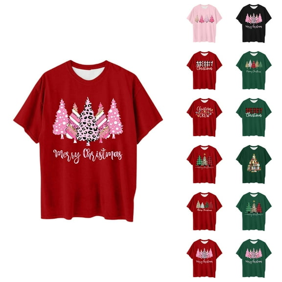 Merry Christmas Tshirt for Women 2025 Short Sleeve Crewneck Plus Size Loose Xmas Vibe Graphic Tees