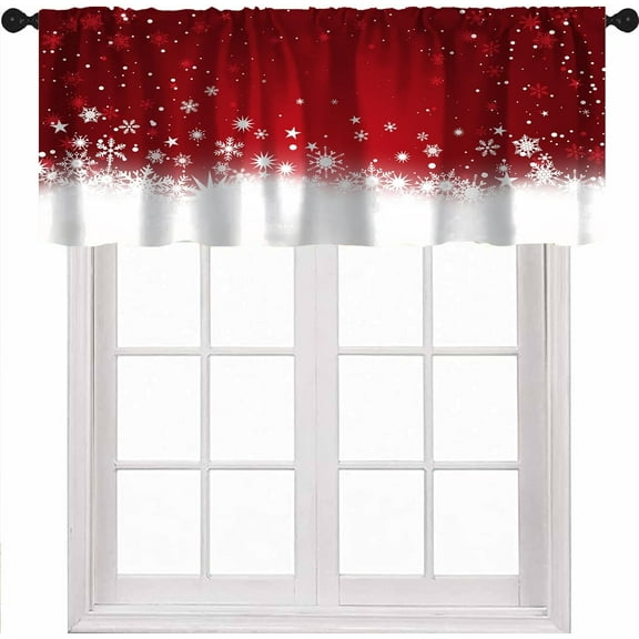 Merry Christmas Valance Curtains, Xmas Red White Snowflakes Merry Christmas New Year Winter Holiday Party Window Treatment Valances for Kitchen Living Room Bedroom, 54x18 Inch