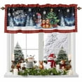 thumbnail image 1 of Merry Christmas Valances for Windows, 42 x 18in, Snowman Cat Snowflake Tree Green Plaid Rod Pocket Kitchen Valance Curtain Light Filtering Window Treatments for Living Room Bedroom, 1 Panel, 1 of 7