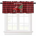 thumbnail image 1 of Merry Christmas Valances for Windows, Christmas Tree Truck Wood Grain Red Plaid Light Filtering Window Treatment Valances, Rod Pocket Small Curtains for Kitchen/Bathroom, 60"x14", 1 of 9