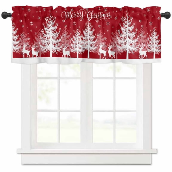 Merry Christmas Valances for Windows, Christmas Tree Winter Snowflakes Retro Light Filtering Window Treatment Valances, Rod Pocket Small Curtains for Kitchen/Bathroom, 56"x16"