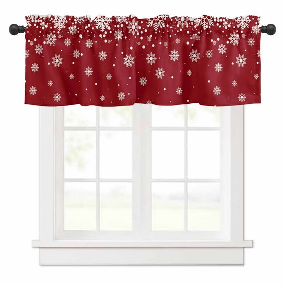 Merry Christmas Valances for Windows Snowflakes Polka Dots Red Texture Rod Pocket Curtain Valance Window Treatment Short Curtains for Kitchen Living Room, 42"x12"