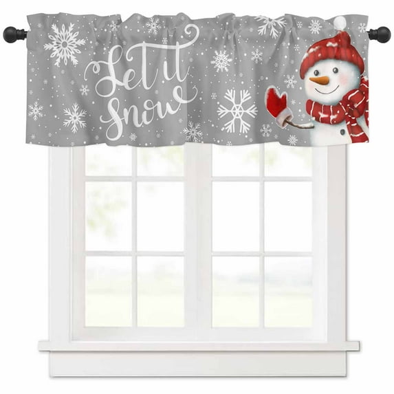 Merry Christmas Valances for Windows, Snowman Red Scarf And Hat Snowflake Light Filtering Window Treatment Valances, Rod Pocket Small Curtains for Kitchen/Bathroom, 54"x18"