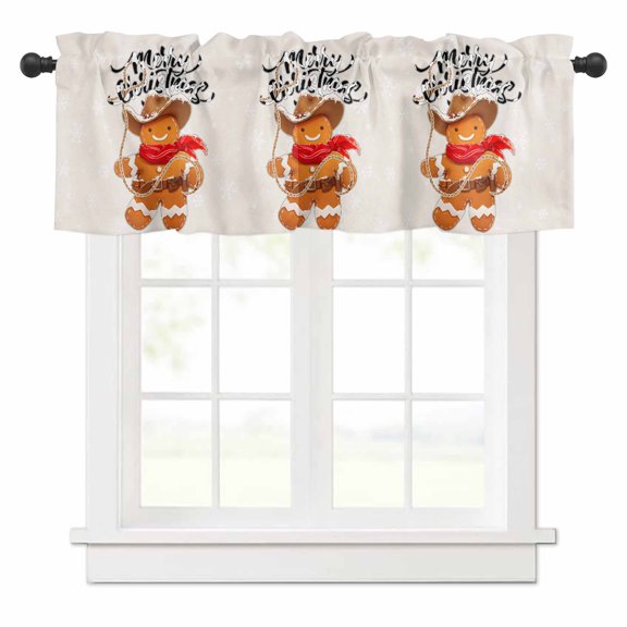 Merry Christmas Valances for Windows Gingerbread Man Rope Rod Pocket Curtain Valance Window Treatment Short Curtains for Kitchen Living Room, 54"x18"
