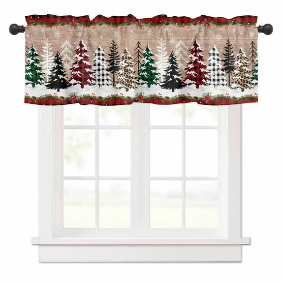 Merry Christmas Valances for Windows Xmas Tree Snowflake Rod Pocket Curtain Valance Window Treatment Short Curtains for Kitchen Living Room, 54"x18"