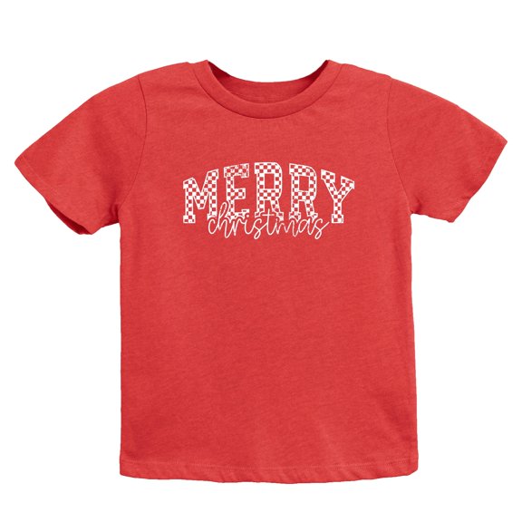 Merry Christmas Varsity Checkered - Youth Short Sleeve Graphic T-Shirt