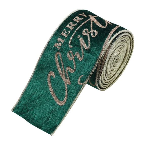 Merry Christmas Velvet Wired Edge Ribbon, 2.4 Inch × 6.6 Feet Glitter Ribbon with Rose Gold Lettering for Xmas Tree Bow Wreath Craft Gift Wrapping Holiday Home Decor 1 Roll,Blackish Green