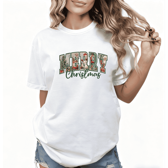 Merry Christmas Vintage Graphic Tee T-Shirt Top Breathable Print Short Sleeve Round Neck White S-5XL