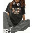 thumbnail image 1 of Merry Christmas Vintage Santa Graphic Tee T-Shirt Print Top Washed Commuting Short Sleeve Round Neck Black S-2XL Plus Size, 1 of 5
