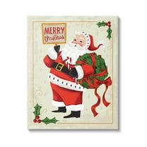 Merry Christmas Vintage Santa Holiday Graphic Art Gallery Wrapped Canvas Print Wall Art