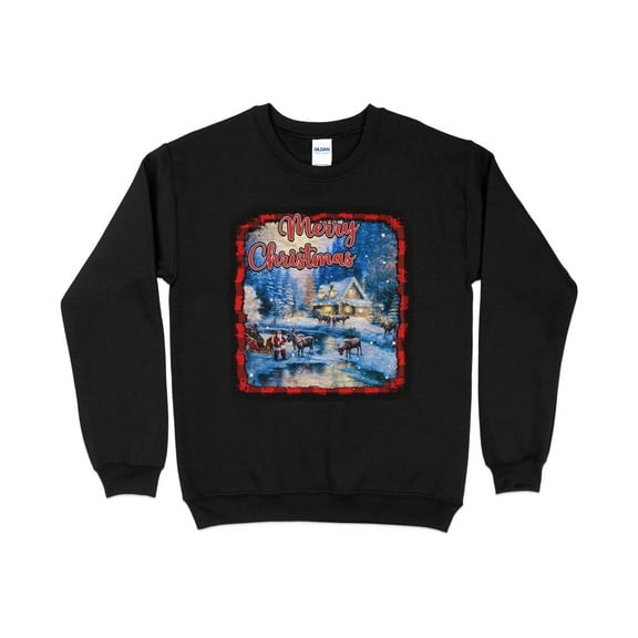 Merry Christmas Vintage Scene Buffalo Plaid Sweatshirt, Vintage Christmas Sweater, Christmas Shirt, Christmas Gifts