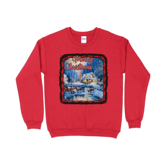 Merry Christmas Vintage Scene Buffalo Plaid Sweatshirt, Vintage Christmas Sweater, Christmas Shirt, Christmas Gifts