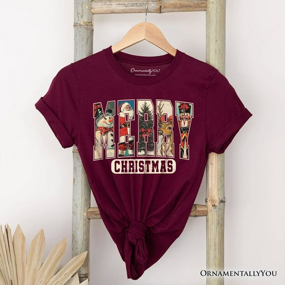 Merry Christmas Vintage T‑Shirt, Santa Tree Reindeer Snowman Nutcracker Tee