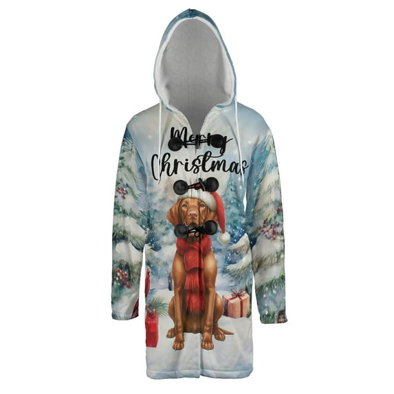 Merry Christmas Vizsla Enjoys Woofmas Winter Xmas Holiday All Over Print 3D Hooded Duffle Toggle Coat Vizslas Dog Lover Gifts Idea - 02022