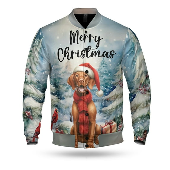 Merry Christmas Vizsla Enjoys Woofmas Winter Xmas Holiday All Over Print 3D Baseball Jacket Vizslas Dog Lover Gifts Idea Bomber Jacket Softball - 02022