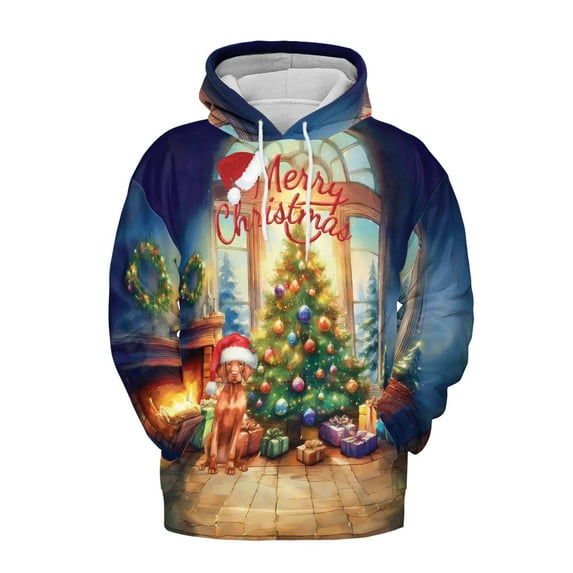 Merry Christmas Vizsla Santa Hat Xmas Tree Winter Holiday All Over Print 3D Hoodie Unisex Merch Hoodies Vizslas Dog Lover Gifts Idea - 01013