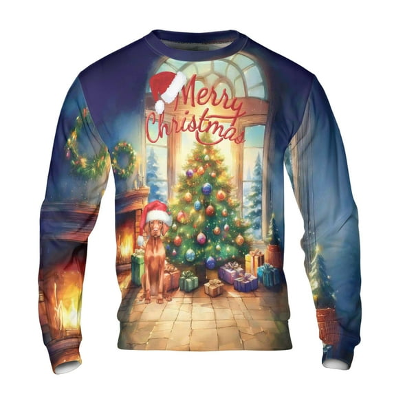 Merry Christmas Vizsla Santa Hat Xmas Tree Winter Holiday All Over Print 3D Sweatshirt Unisex Merch Vizslas Dog Lover Gifts Idea - 01013