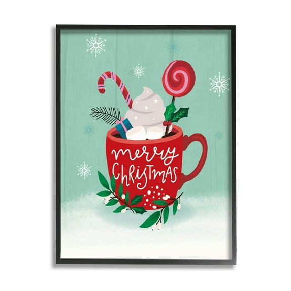 Merry Christmas Warm Cocoa Holiday Graphic Art Black Framed Art Print Wall Art