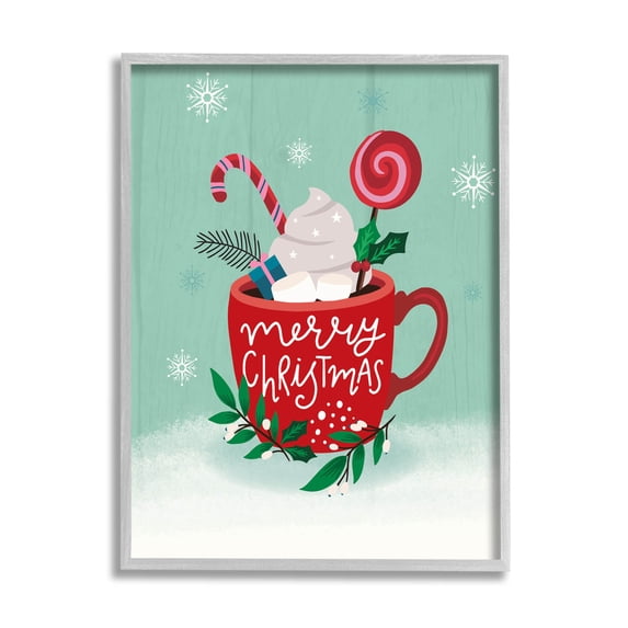 Merry Christmas Warm Cocoa Holiday Graphic Art Gray Framed Art Print Wall Art