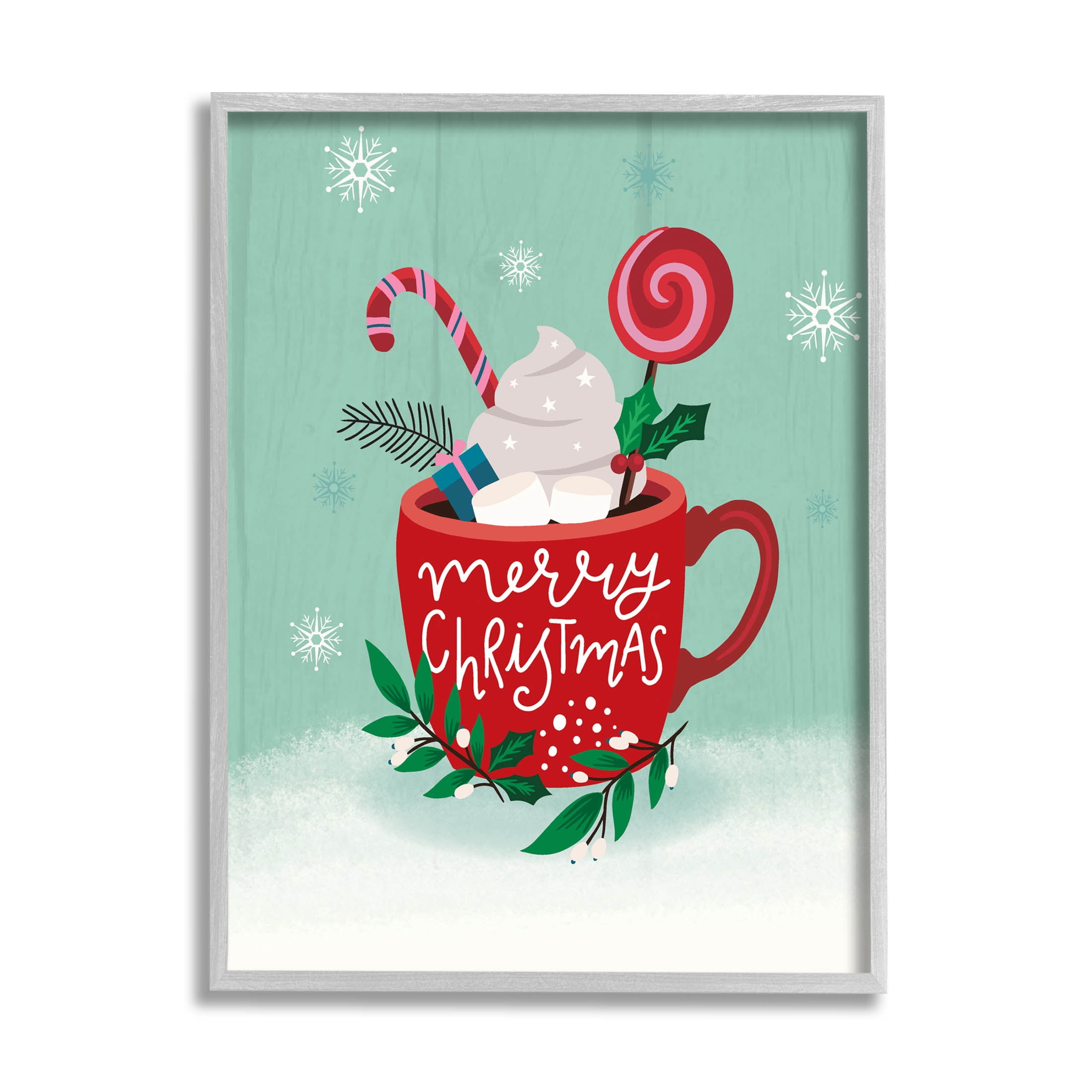 Merry Christmas Warm Cocoa Holiday Graphic Art Gray Framed Art Print Wall Art
