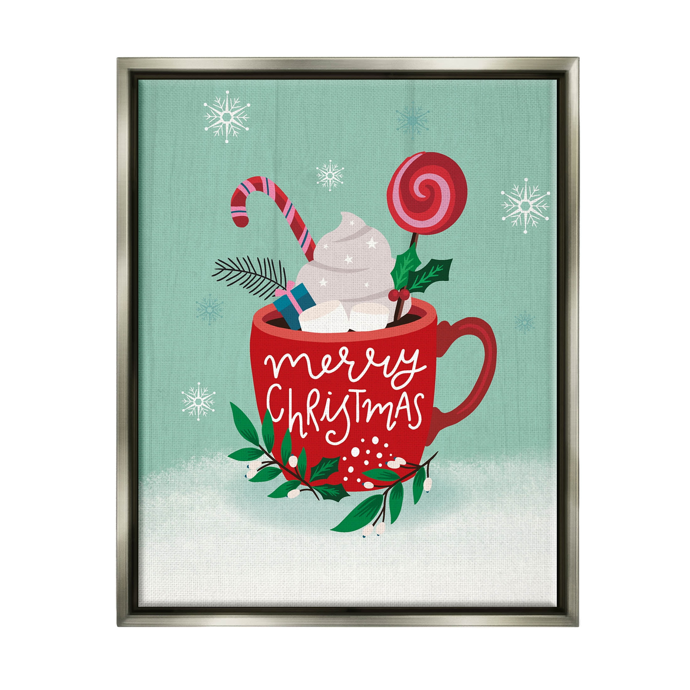 Merry Christmas Warm Cocoa Holiday Graphic Art Luster Gray Framed Art Print Wall Art