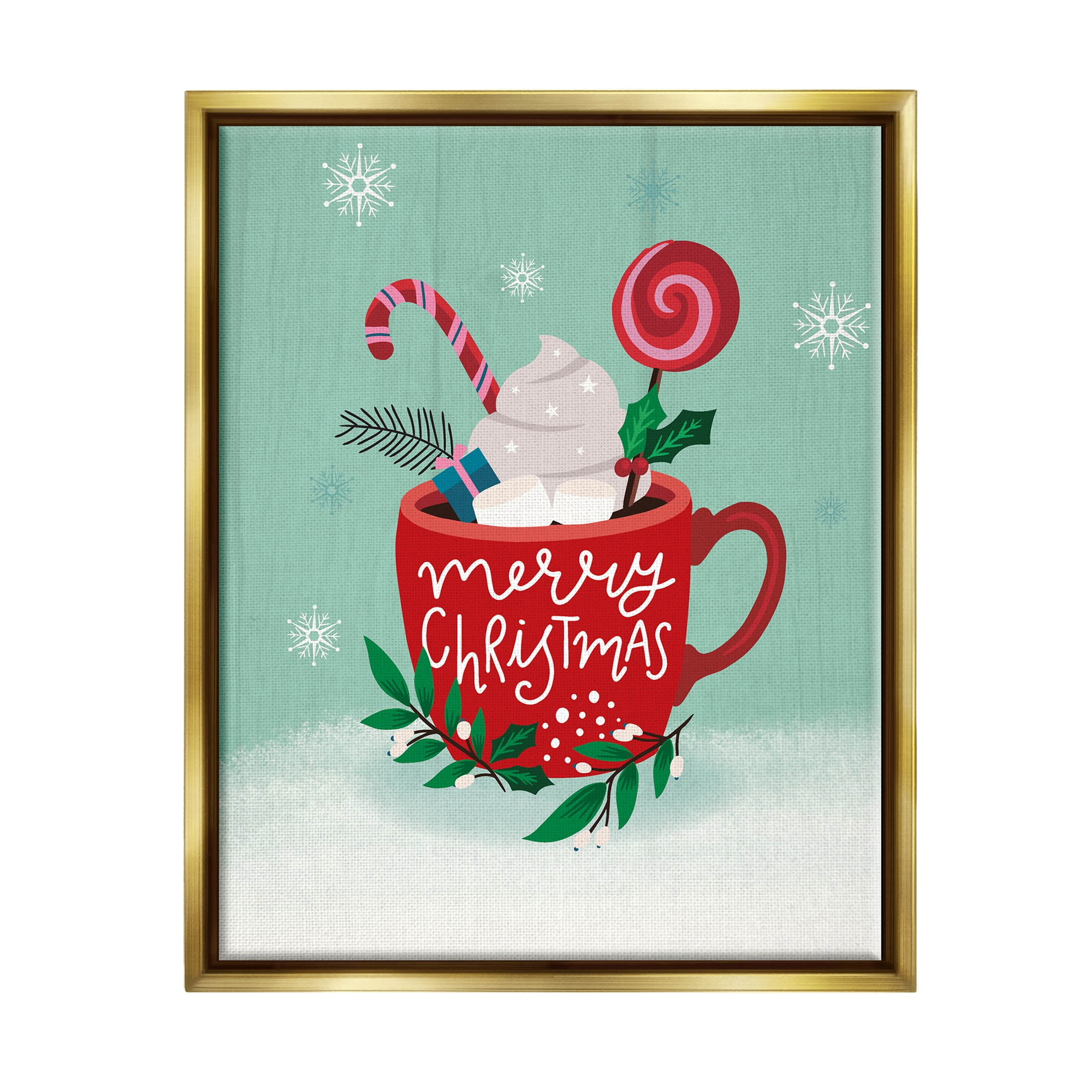 Merry Christmas Warm Cocoa Holiday Graphic Art Metallic Gold Framed Art Print Wall Art