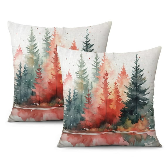 Merry Christmas Watercolor Tree Throw Pillow Covers Beautiful Throw Pillow Case 2 Pack Decorative Pillowcase for Room Home Patio Bedroom Livingroom