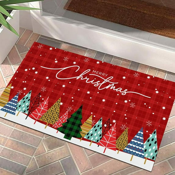 Merry Christmas Welcome Door Mat Welcome Floor Front Door Mats Rug Christmas Tree Decor Non Slip Doormat Home Kitchen Bathroom Indoor Outdoor Decorations 16 X 24 in