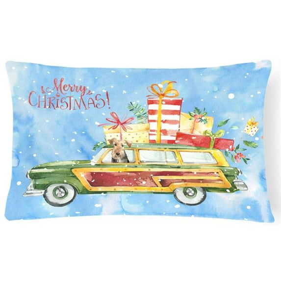 Merry Christmas Welsh Terrier Canvas Fabric Decorative Pillow
