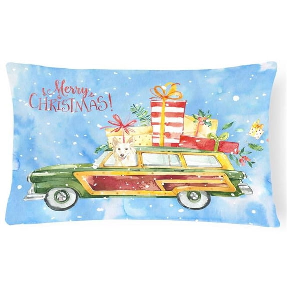 Merry Christmas White Collie Canvas Fabric Decorative Pillow